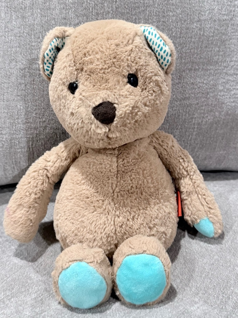 B. Softies Cara-Mellow Teddy Bear Plush 12in Tan Turquoise Paws Battat Happy